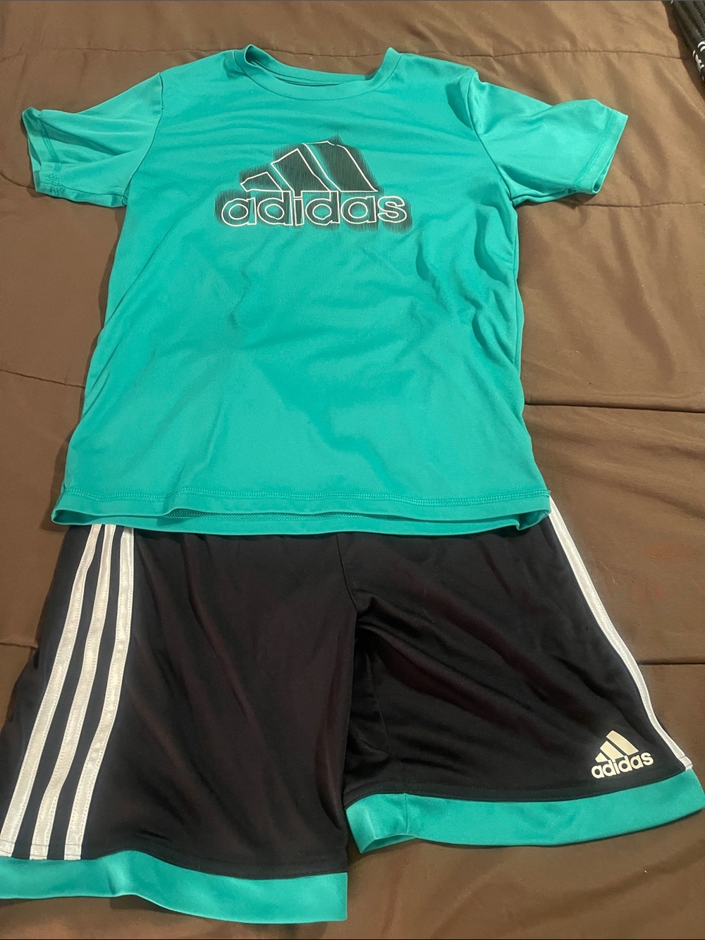 Adidas Youth Teal Short Sleeve shirt and short set